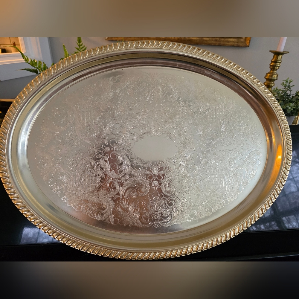 Vintage 1960s Kensigton Regal  Elegant Oval Serving Tray N26-7866 Large 22x16